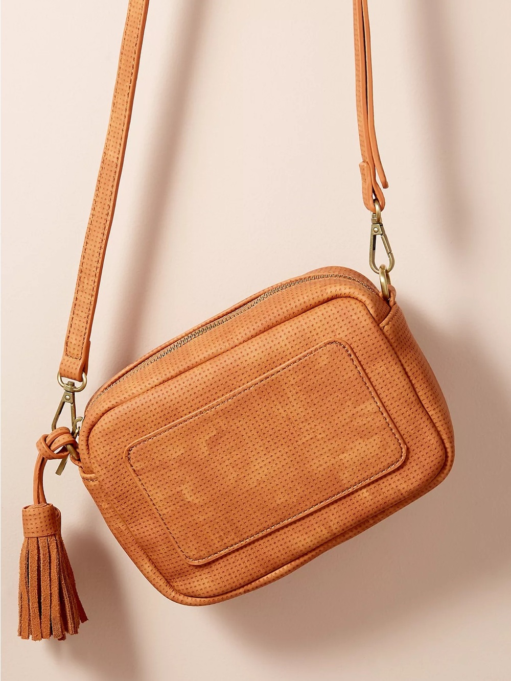 Anthropologie Norie Perforated Faux-Suede Shoulder Bag – Cognac